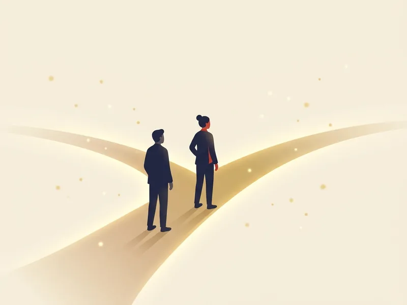 Minh họa hai người đứng trước ngã rẽ của hai lối đi sáng, tượng trưng cho việc tự chọn hướng đi