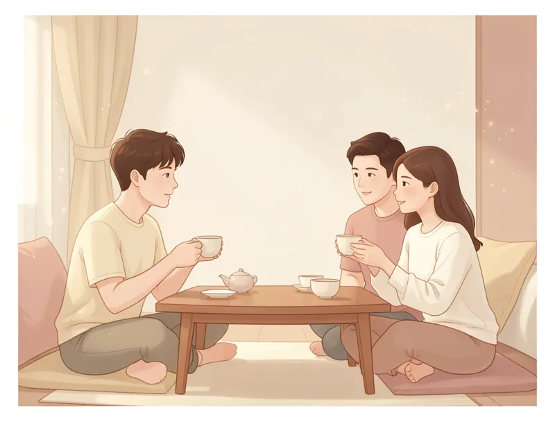 Minh họa cung Huynh Đệ trong lá số Tử Vi — hai người ngồi uống trà trò chuyện