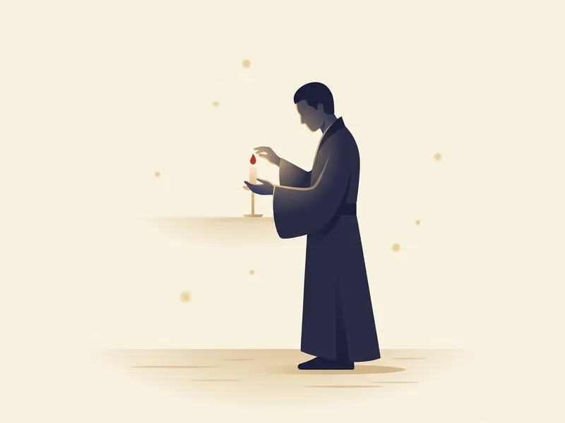 Minh họa sao Liêm Trinh trong Tử Vi — người ngay thẳng chăm chút một ngọn nến, ánh lửa đỏ son tinh luyện