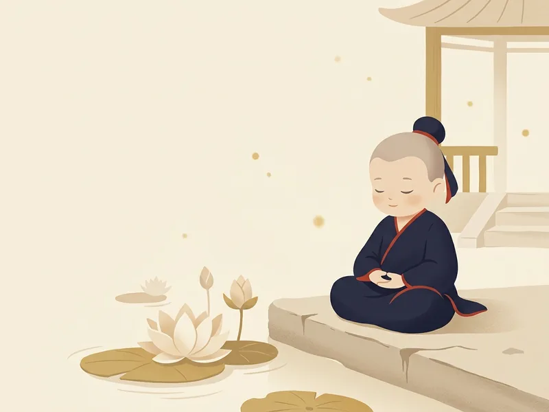 Minh họa sao Thiên Đồng trong Tử Vi — người an nhiên ngồi bên hoa sen và mặt nước tĩnh lặng