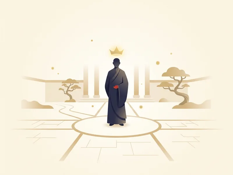 Minh họa sao Tử Vi (Đế Tinh) trong Tử Vi — người điềm tĩnh giữa sân đền, vầng sáng vàng như vương miện phía trên